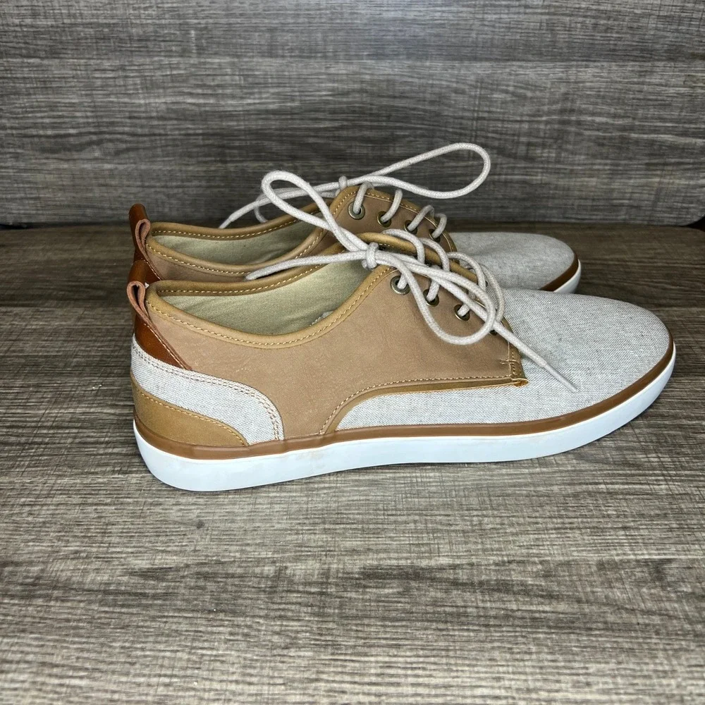 J Ferrar Mens Clutch‎ Oxford Dress Shoes Size 8.5 Tan Canvas Leather Old Money